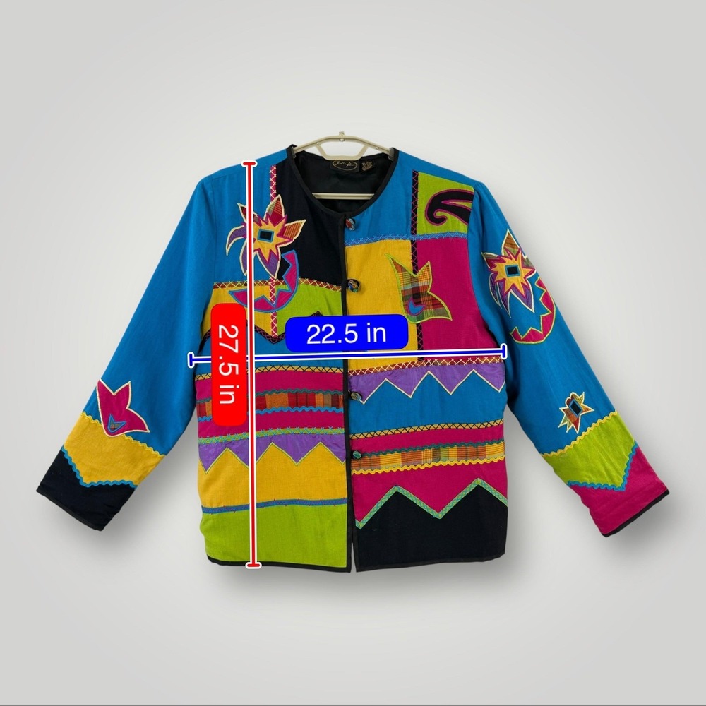 Julia Kim Jacket Womens L Multicolor Embroidered Patchwork Unique Button Front - Picture 7 of 7